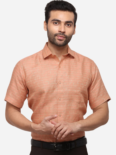 

JB STUDIO Men Orange Slim Fit Striped Linen Formal Shirt