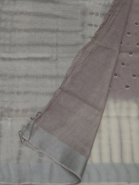 

Pothys Grey & Cream-Coloured Pure Linen Woven Design Saree