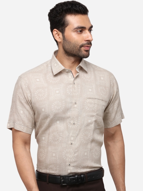

JB STUDIO Men Beige Slim Fit Printed Linen Formal Shirt