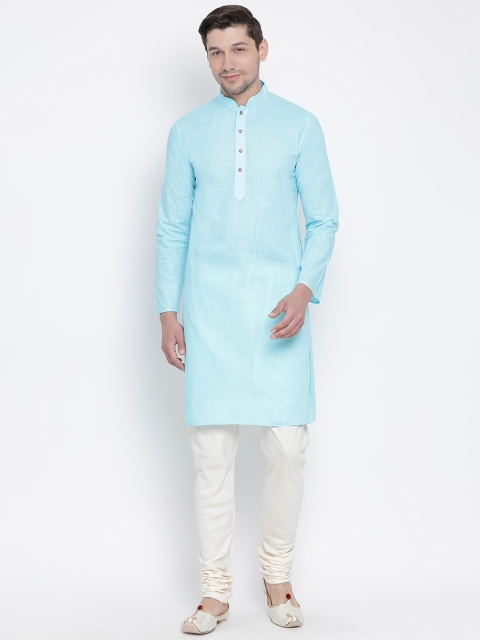 

VASTRAMAY Men Blue & Cream-Coloured Solid Kurta with Pyjamas