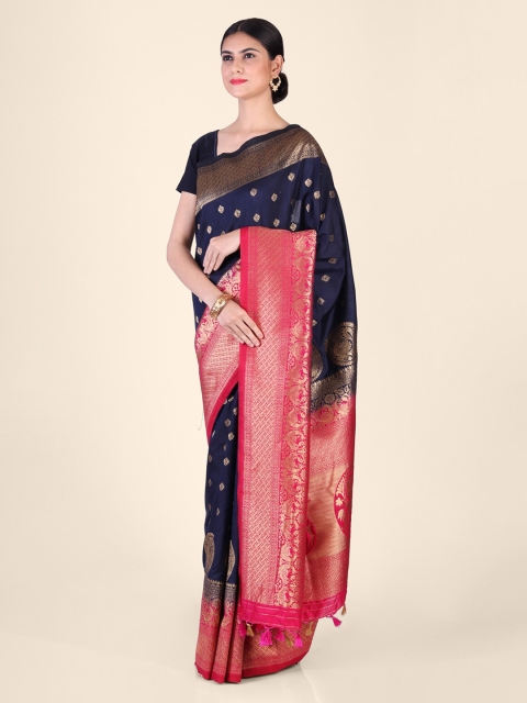 

KAJREE Blue & Pink Silk Blend Woven Design Handloom Saree