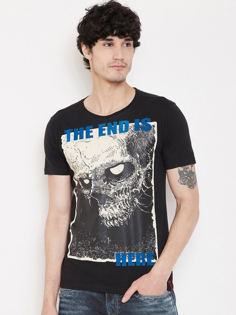 

PUNK Men Black & Grey Printed Round Neck T-shirt