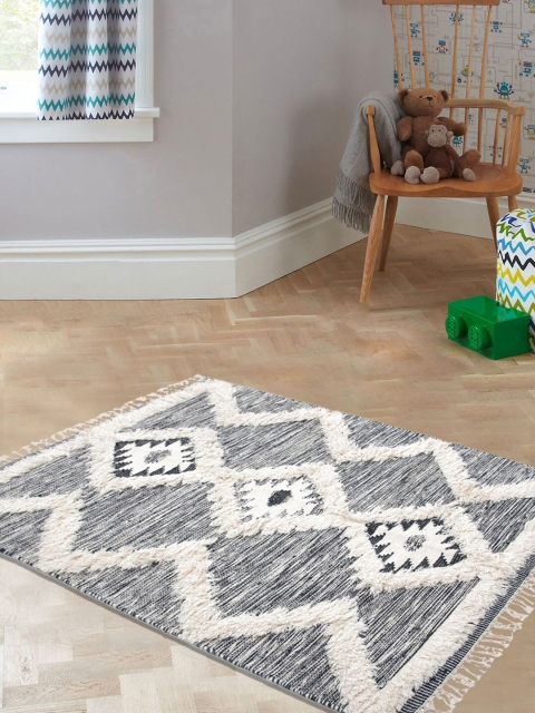 

Tistabene Grey & Black Morrocan Printed Dhurrie