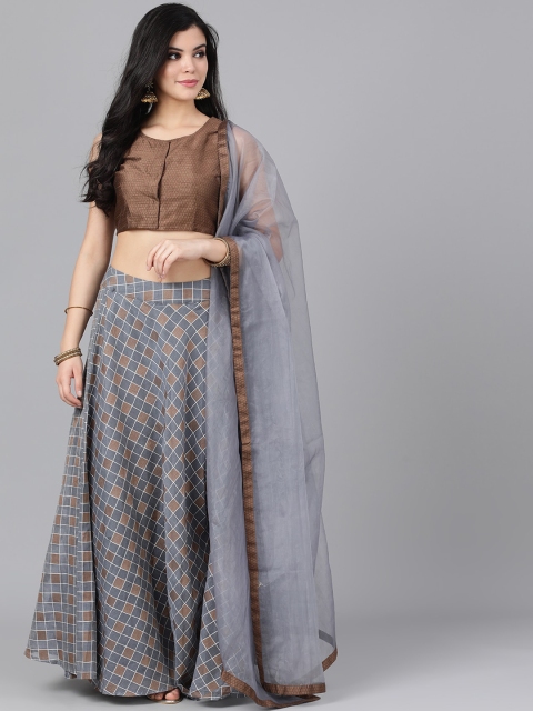 

AKS Couture Brown & Grey Woven Design Ready to Wear Lehenga & Blouse with Dupatta