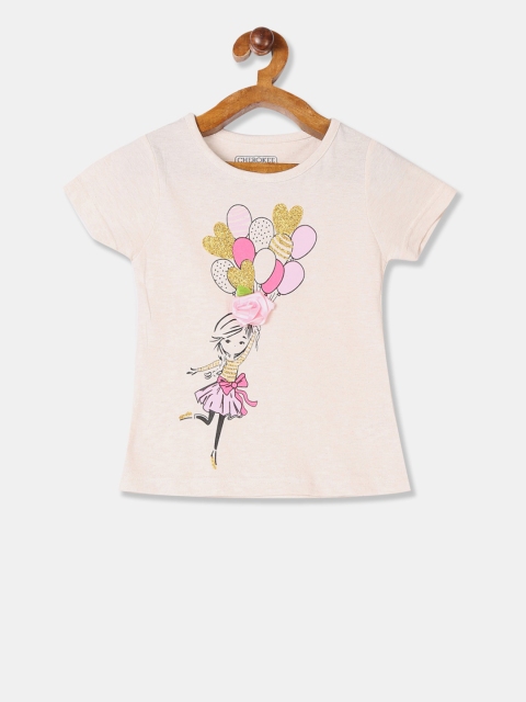 

Cherokee Girls Beige & Pink Printed Round Neck T-shirt