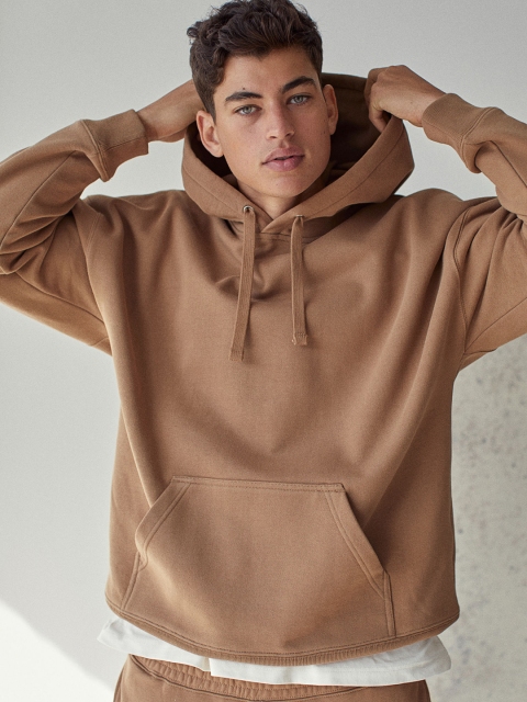 

H&M Men Beige Cotton Hoodie