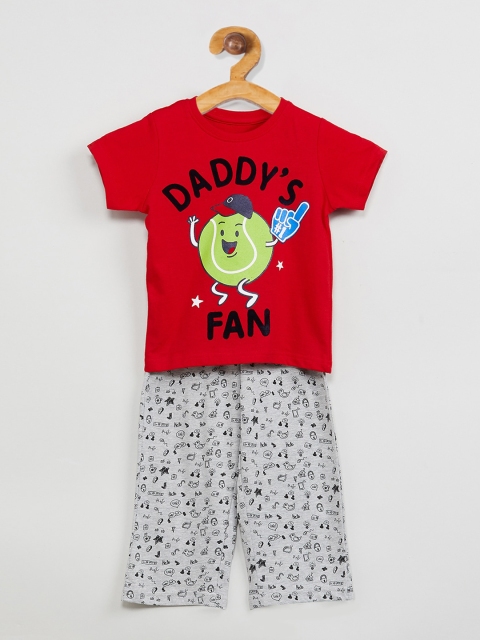 

max Boys Red & Grey Melange Printed Night suit