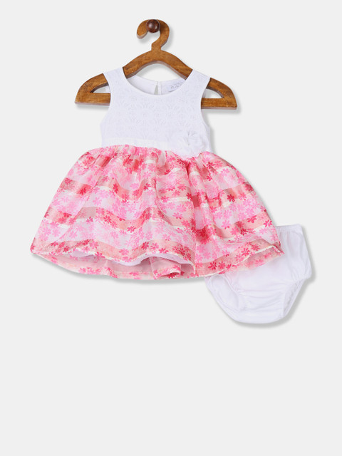 

The Childrens Place Girls White Printed Fit and Flare Dress with Briefs