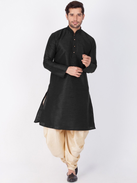 

VASTRAMAY Men Black & Gold-Coloured Solid Kurta with Dhoti Pants