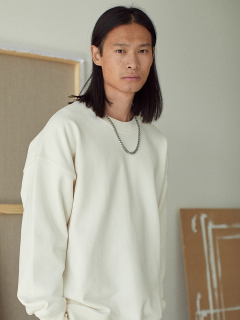 

H&M Men White Solid Cotton Sweatshirt
