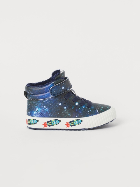 

H&M Boys Black & Blue Printed Faux Shearling-Lined Hi-Tops