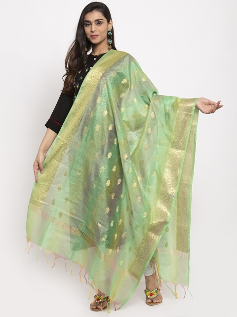 

LOOM LEGACY Green & Gold-Toned Woven Design Dupatta