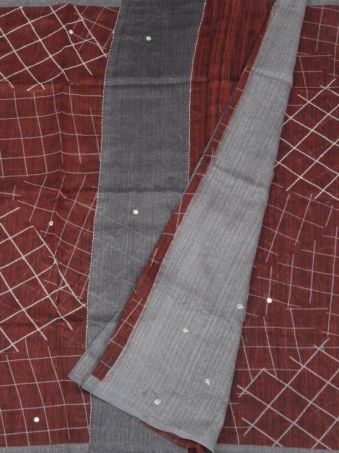 

Pothys Brown & Grey Jute Cotton Printed Saree