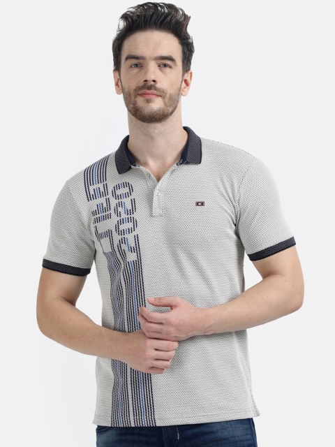 

Monte Carlo Men Off-White & Navy Blue Printed Polo Collar T-shirt