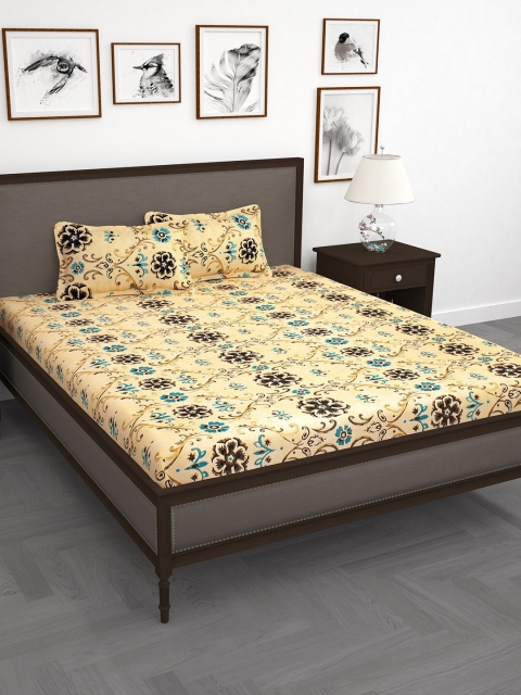 

Story@home Blue Floral 210 TC Cotton 1 King Bedsheet with 2 Pillow Covers