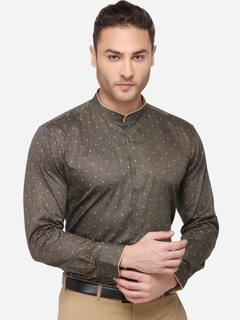

JB STUDIO Men Brown & White Slim Fit Printed Formal Shirt