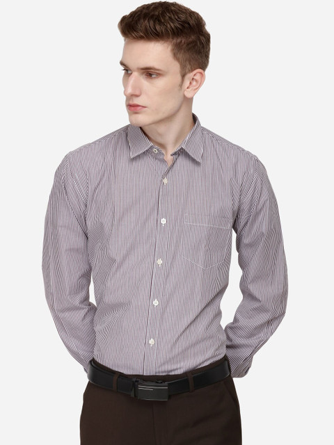 

Greenfibre Men Brown & Grey Slim Fit Striped Formal Shirt