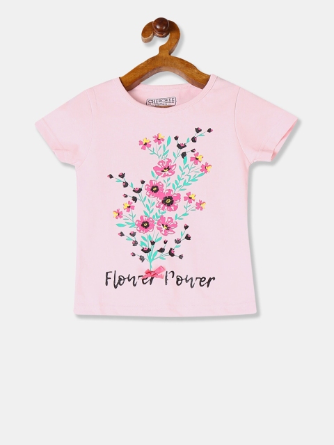 

Cherokee Girls Pink Floral Print Round Neck T-shirt
