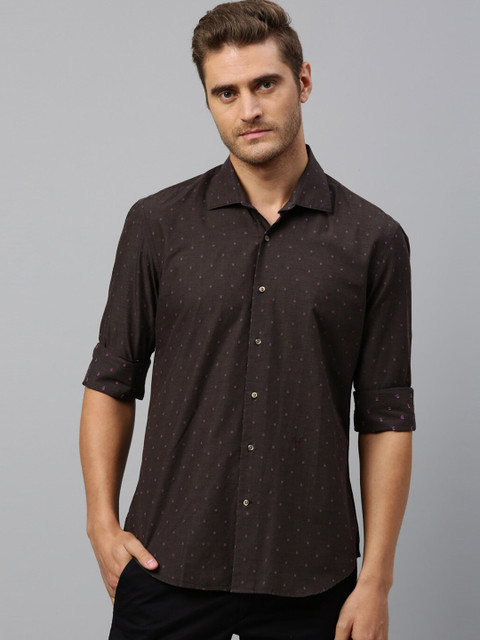 

RARE RABBIT Men Coffee Brown & Pink Regular Fit Printed Casual Shirt
