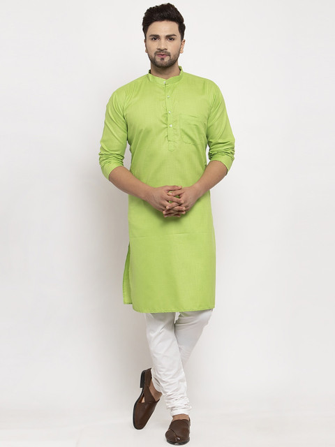 

Benstoke Men Green & White Solid Kurta with Churidar