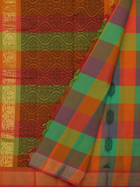 

Pothys Multicoloured Checked Polycotton Saree, Multi