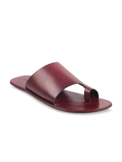 

Mochi Men Maroon Solid Leather Comfort Sandals