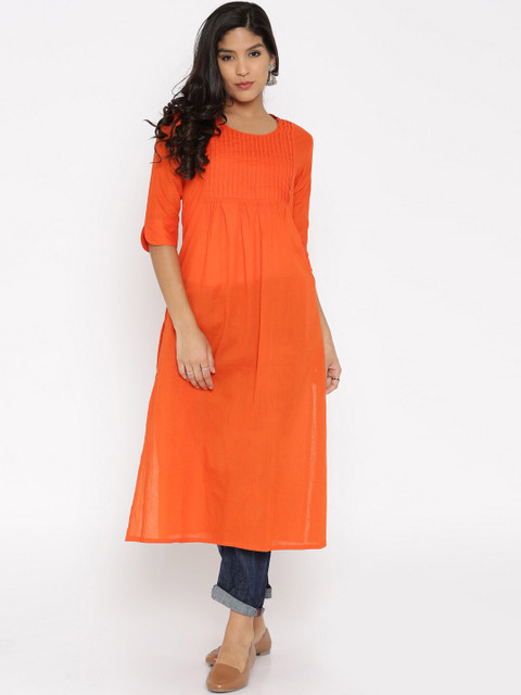 

Desi Weavess Women Orange Solid A-Line Kurta
