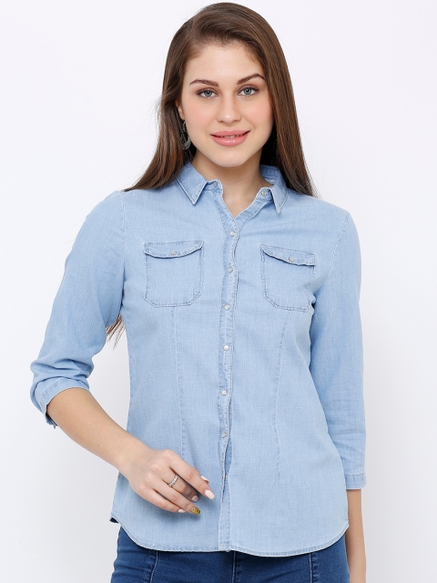 

Kraus Jeans Women Blue Regular Fit Solid Denim Casual Shirt