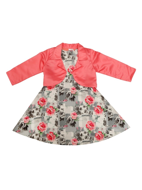 

Doodle Girls Grey & Peach-Coloured Printed Fit and Flare Dress with Crop Jacket