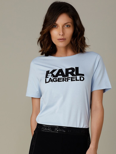 

COVER STORY by KARL LAGERFELD Women Blue Printed Round Neck T-shirt