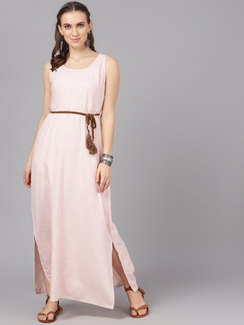 

AKS Women Peach-Coloured Self Design Maxi Dress