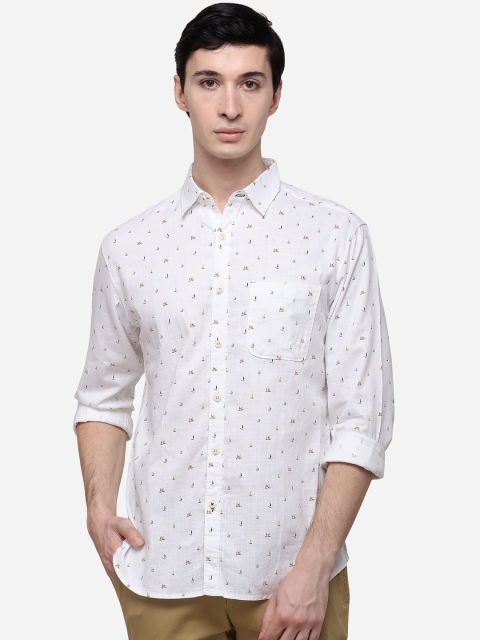 

Greenfibre Men White & Yellow Slim Fit Printed Casual Shirt