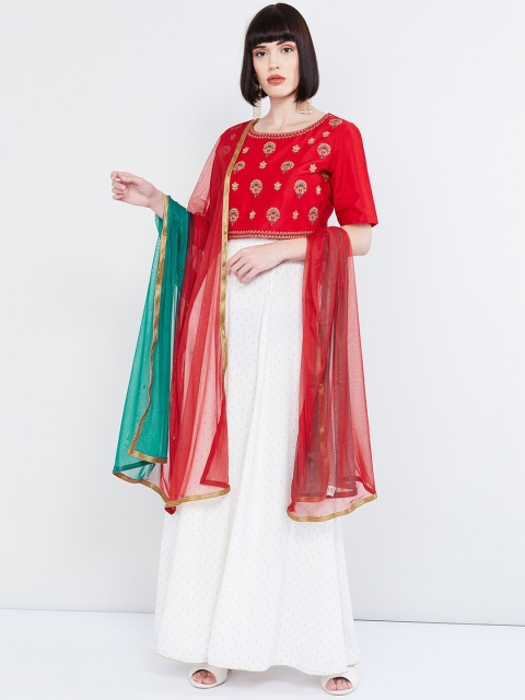 

max Green & Red Colourblocked Dupatta