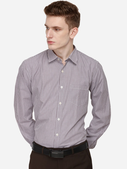 

Greenfibre Men Brown & Grey Slim Fit Striped Formal Shirt