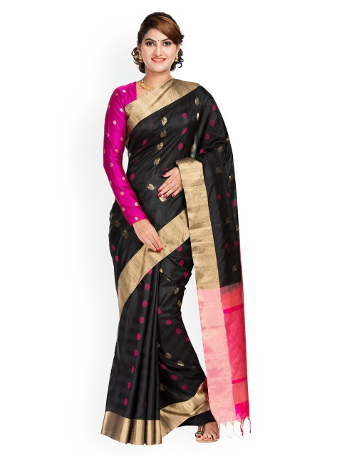 

Vijayalakshmi Silks Black & Pink Pure Silk Printed Saree