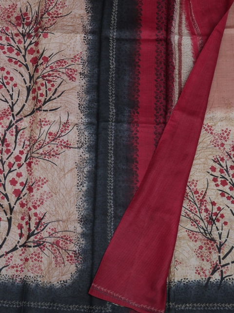 

Pothys Cream-Coloured & Red Jute Silk Printed Tussar Saree