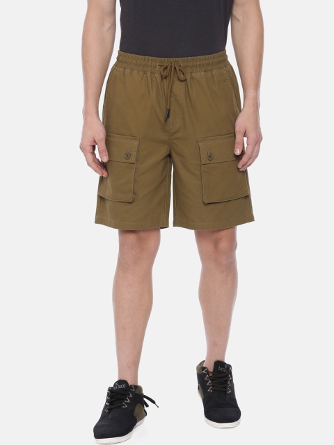 

Breakbounce Men Olive Green Solid Slim Fit Cargo Shorts