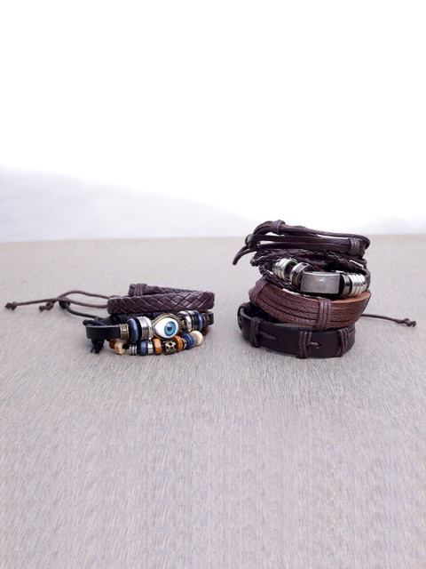 

Yellow Unisex Leather Multistrand Bracelet, Brown