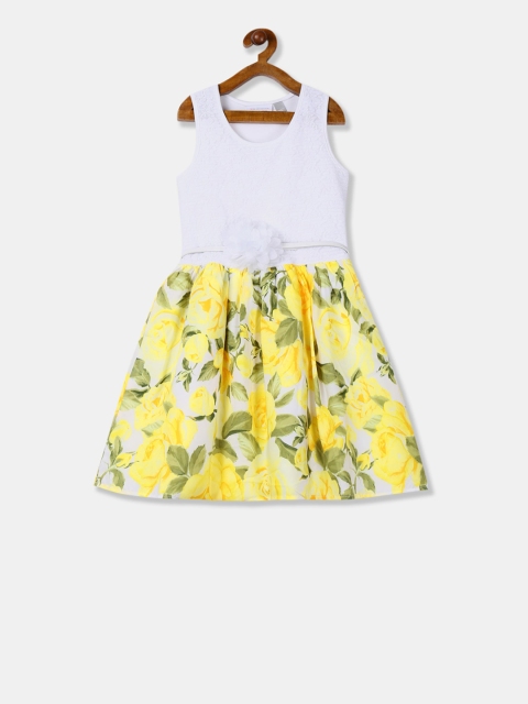 

The Childrens Place Girls White & Yellow Floral Print Fit and Flare Dress