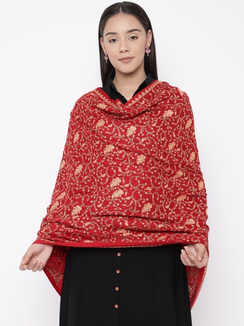 

Pashmoda Women Red & Beige Hand Embroidered Woolmark Certified Pure Wool Shawl