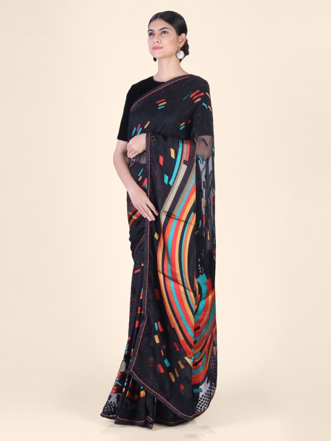 

Hastakala Black & Red Pure Georgette Printed Saree