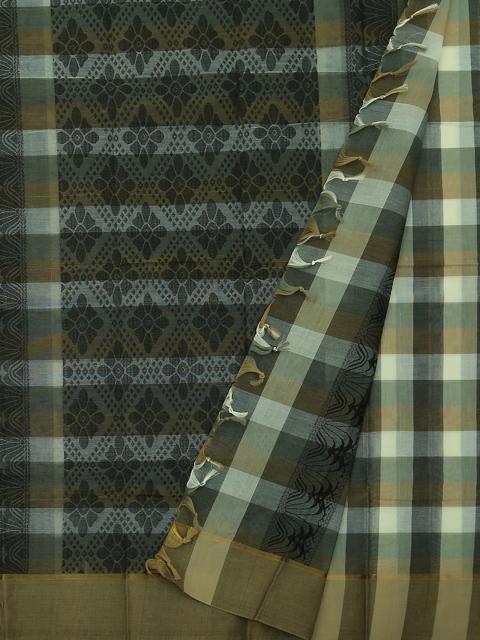 

Pothys Grey & Beige Polycotton Checked Saree