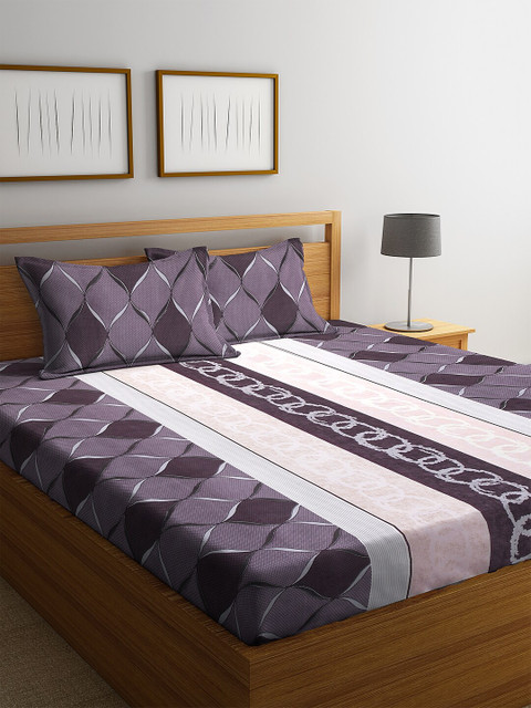

NEUDIS Purple & Grey Abstract 180 TC Cotton 1 King Bedsheet with 2 Pillow Covers