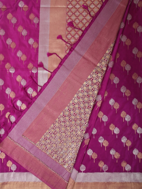 

Bangalore Silk Emporium Purple & Gold-Coloured Satin Woven Design Kanjeevaram Saree