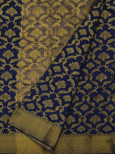 

Pothys Navy Blue & Gold-Toned Jute Silk Woven Design Saree