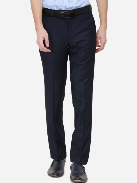 

METAL Men Navy Blue Slim Fit Solid Formal Trousers