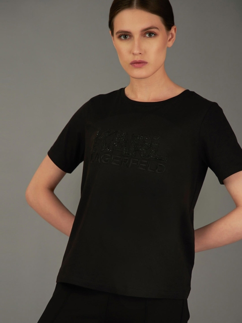 

COVER STORY by KARL LAGERFELD Women Black Printed Round Neck T-shirt