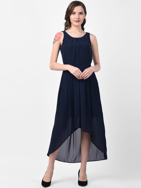 

Latin Quarters Women Navy Blue Solid Fit and Flare Dress