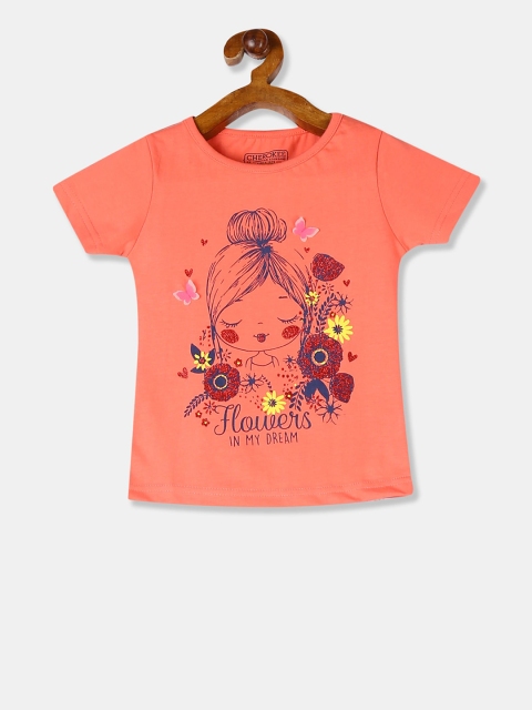 

Cherokee Girls Orange & Red Floral Print Round Neck T-shirt