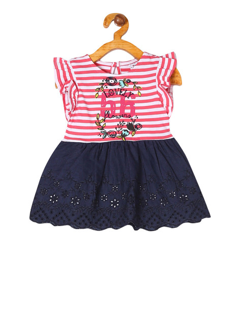 

Donuts Girls Pink & Navy Blue Striped Fit and Flare Dress